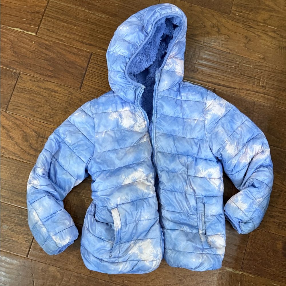 Kids Blue Tie-Dye Puffer Jacket